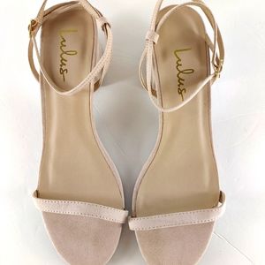 LuLu's Julie Block Heel Suede Strappy Sandals Pink 10